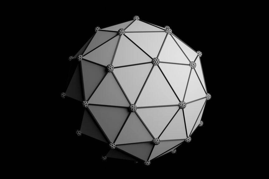 Monochrome 3D geometric sphere showcasing advanced rendering capabilities.
