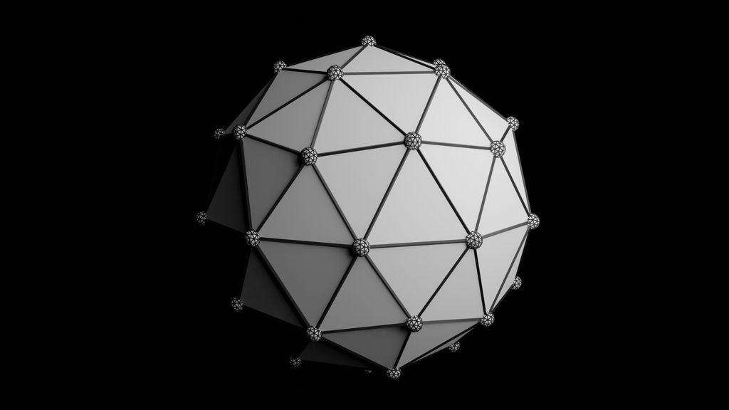 Monochrome 3D geometric sphere showcasing advanced rendering capabilities.