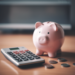 Image of piggy bank and calculator representing cost savings of remote work