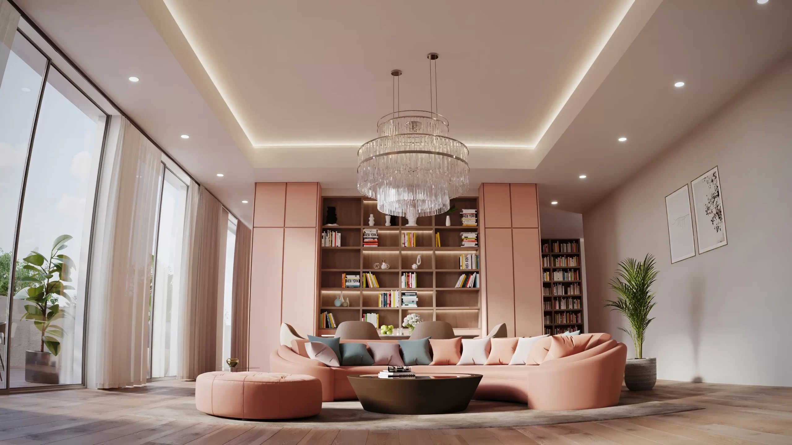 Fisheye 3D visualization of a luxury living room by CG Viz Studio