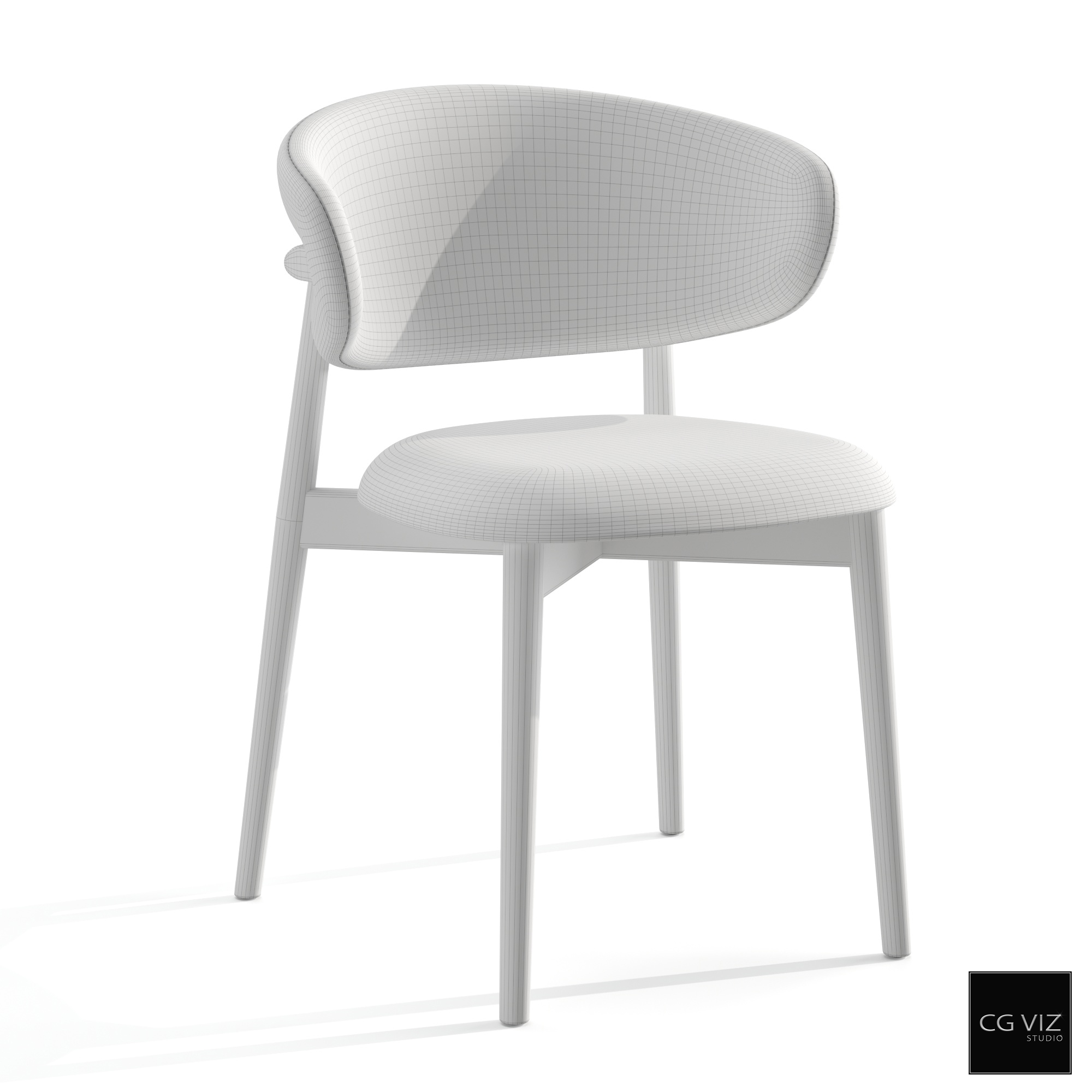 Wireframe View of Calligaris Oleandro Woodenbase Chair 3D Model