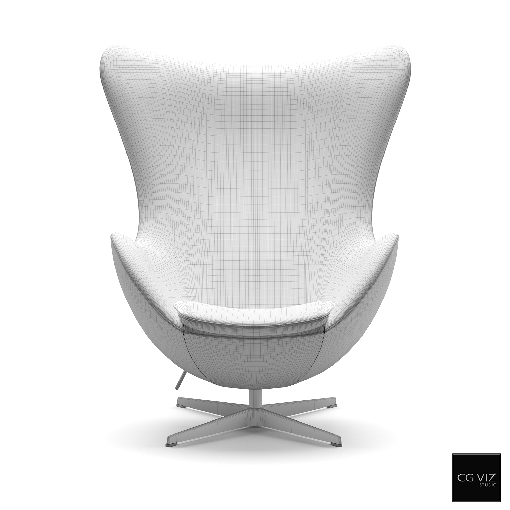 Wireframe preview of Fritz Hansen Egg Lounge Chair 3D Model by CG Viz Studio