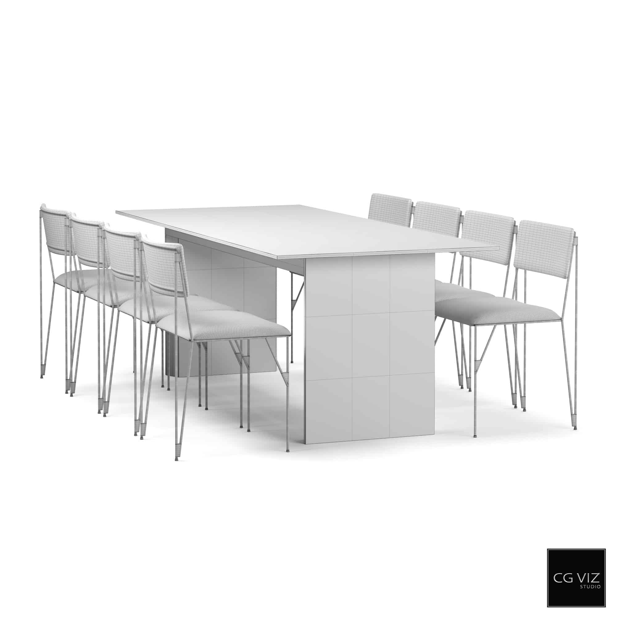 Wireframe View of Indoor Dining Set CGVAM_006 3D Model by CG Viz Studio