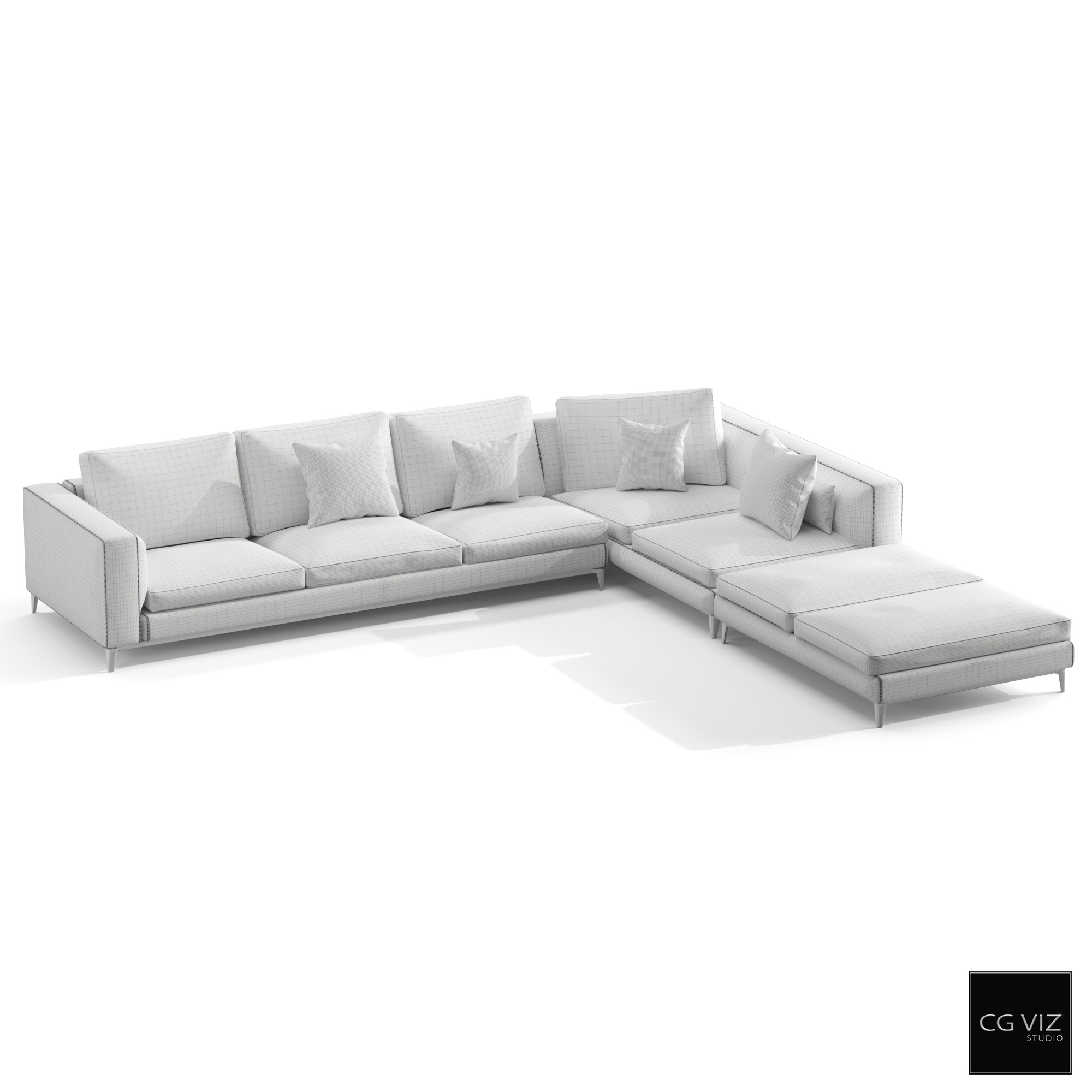 Wireframe View of Minotti Andersen Sofa 3D Model