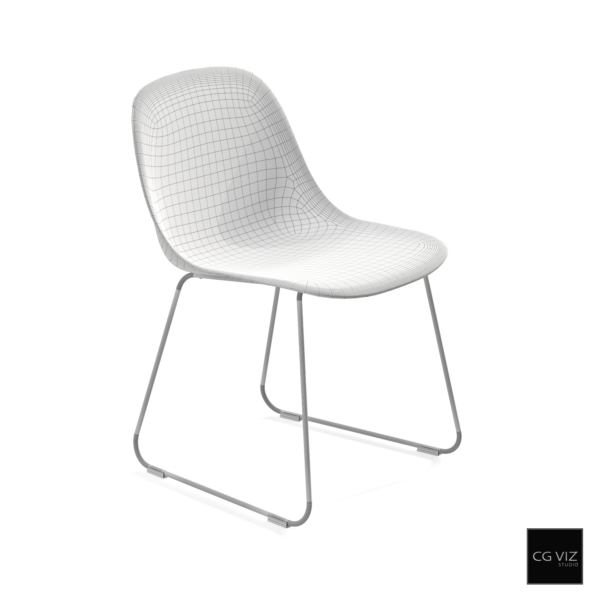 Wireframe View of Muuto Fiber Side Chair Sled Base 3D Model