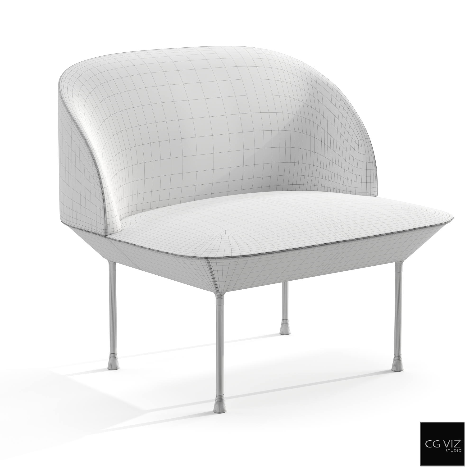 Wireframe View of Muuto Oslo Lounge Chair 3D Model