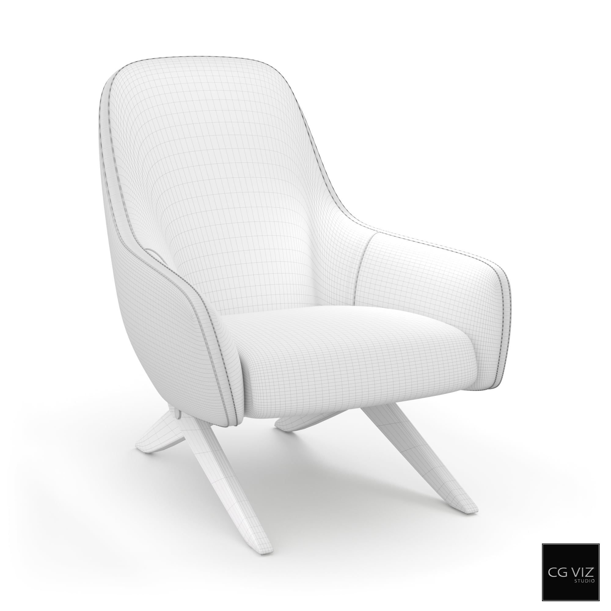 Wireframe View of Poiliform Marlon Lounge Armchair by CGVIZSTUDIO