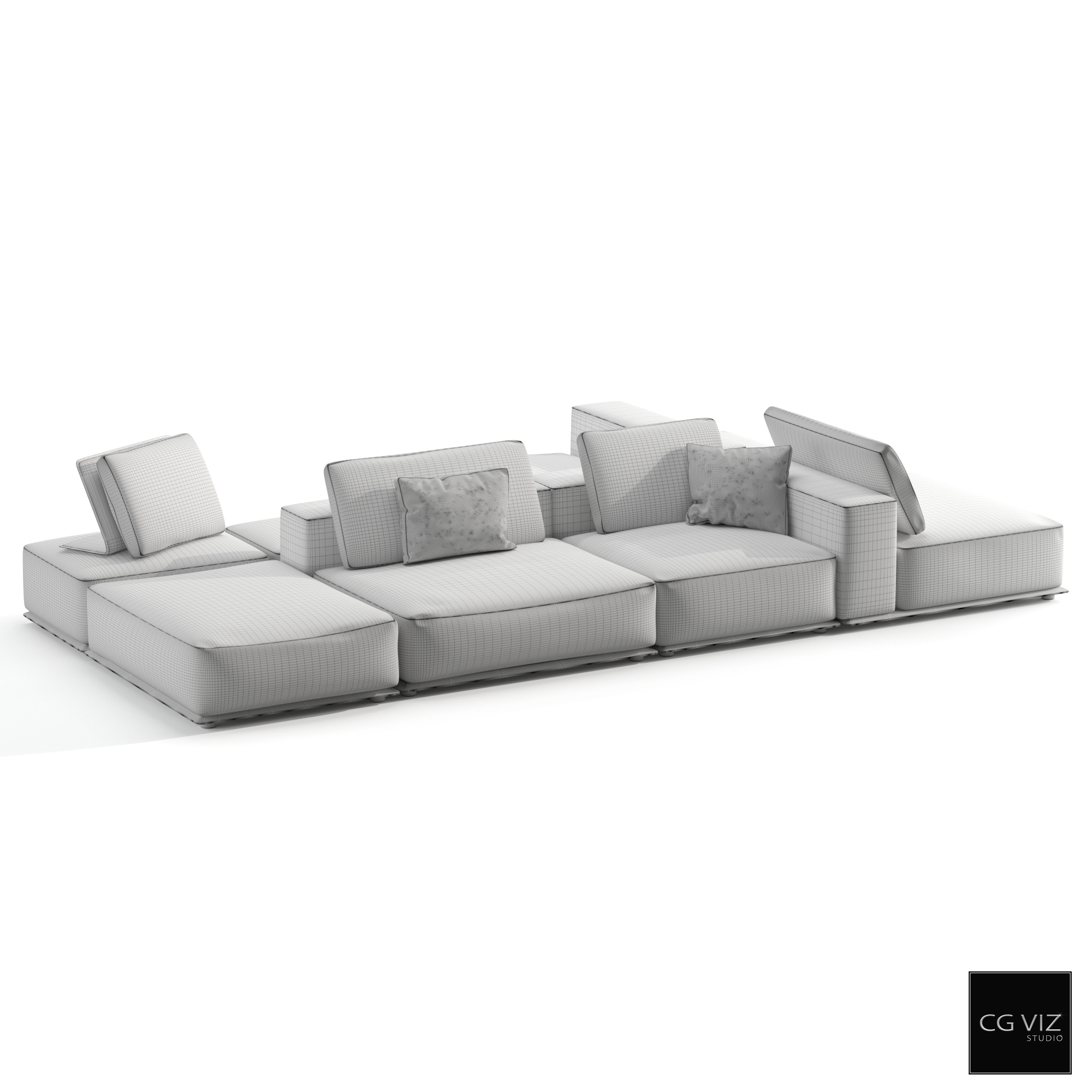Wireframe View of Poliform Westside Sofa 3D Model