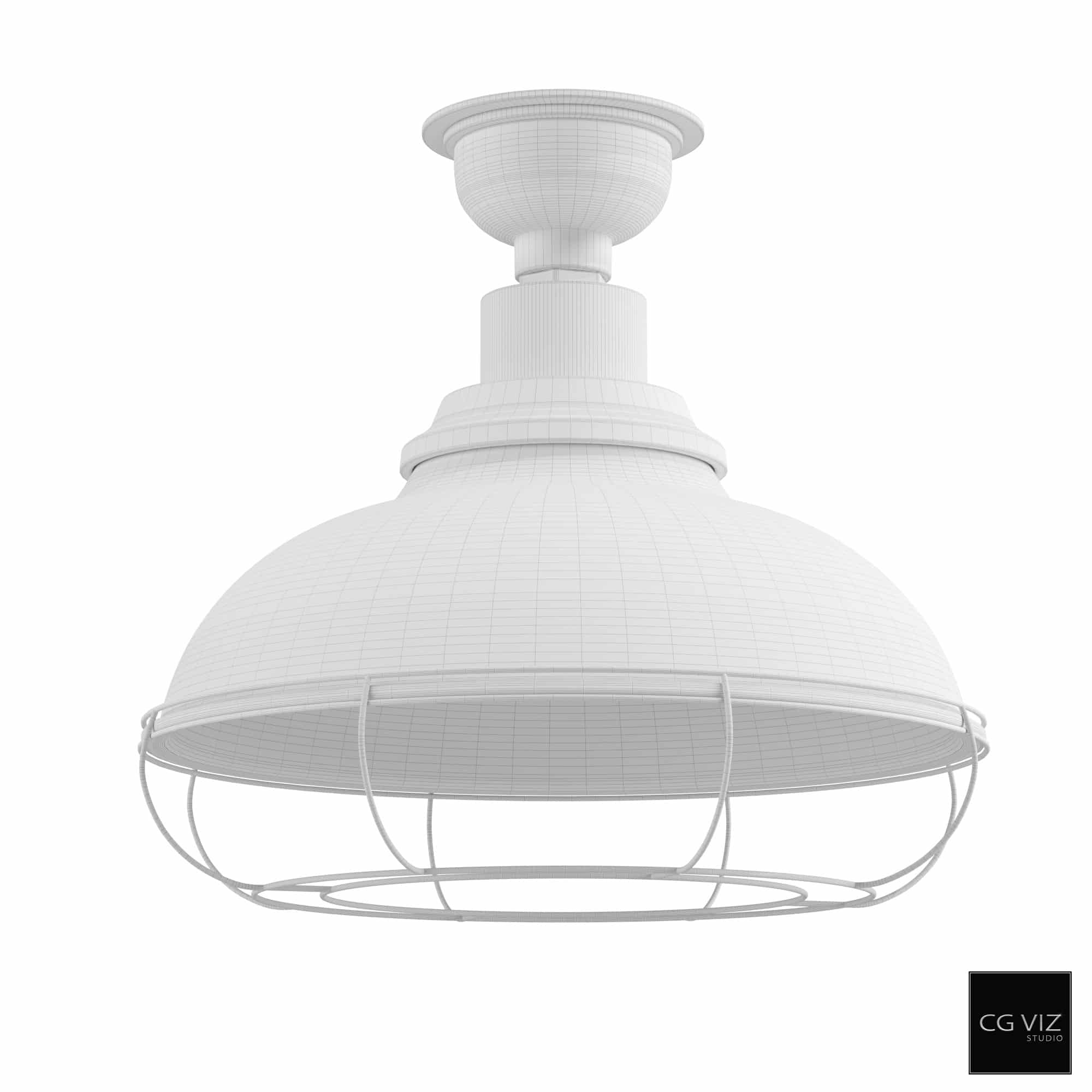 Wireframe View of Rejuvenation Carson Semi-Flush Fixture With Cage 3D Model
