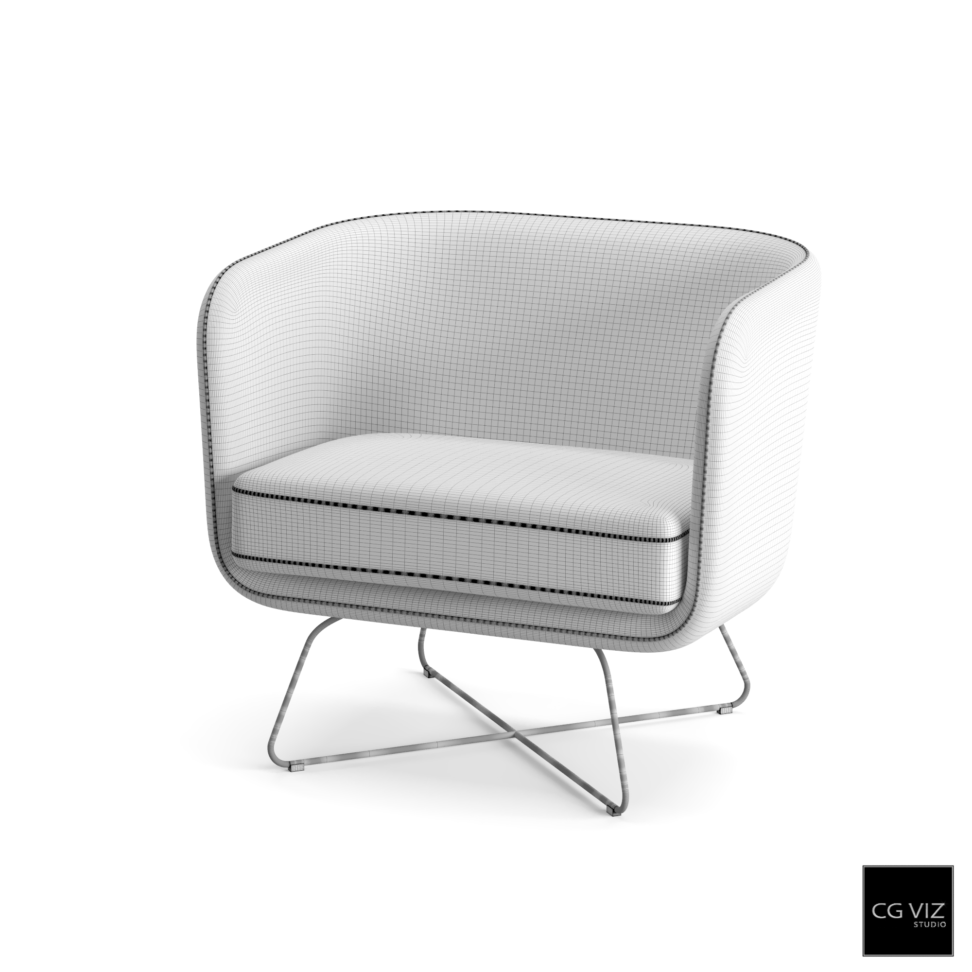 Wireframe View of Rockwell Club Chair 3D Model