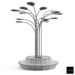 Wireframe View of Round Bench with Lamps 3D Model