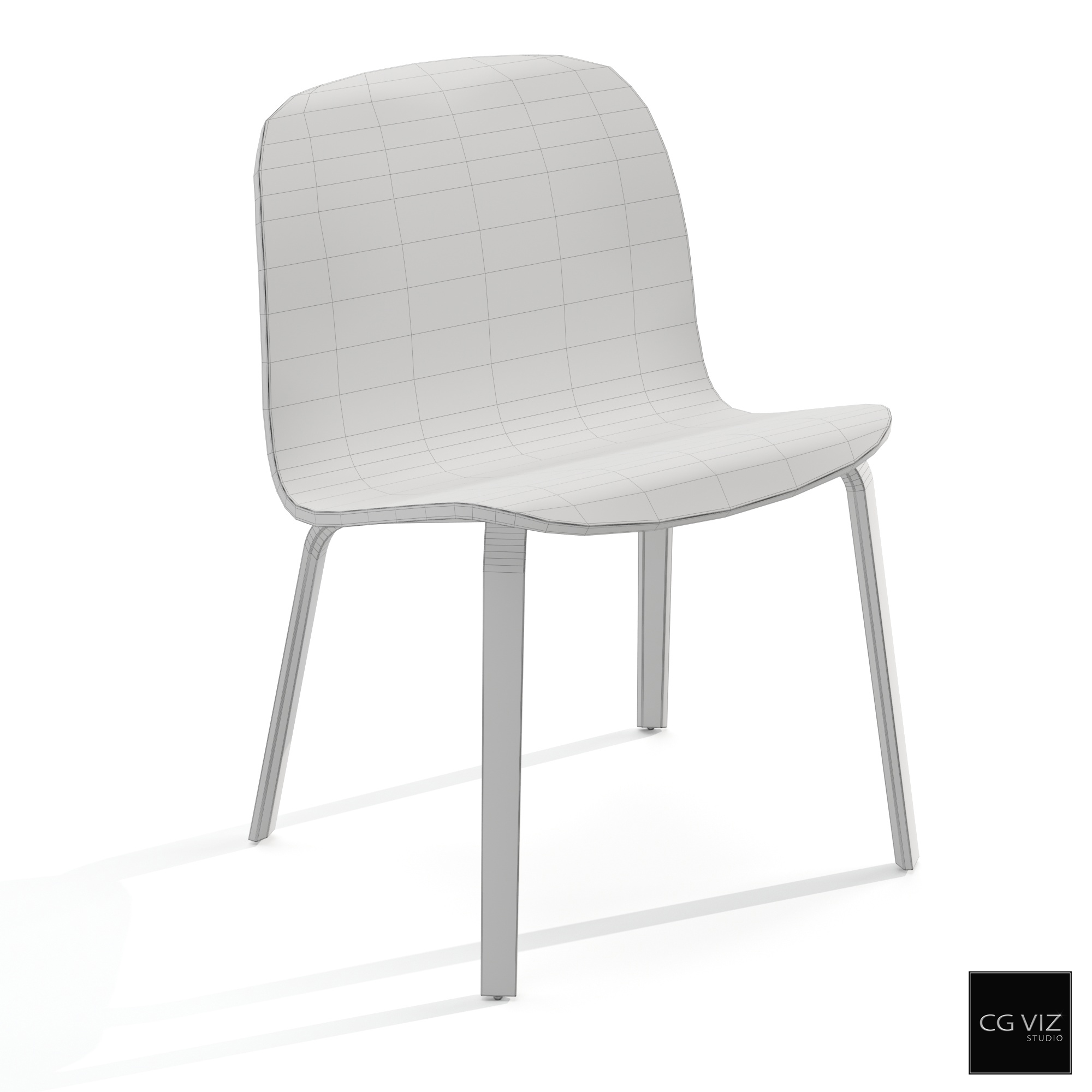 Wireframe View of Muuto Visu Wide Chair Wood Base 3D Model